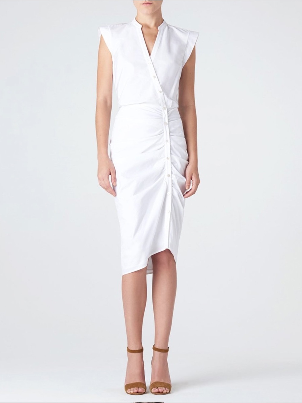 Veronica Beard White Ruched Button-Front Midi Skirt NWT Size 2